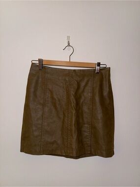 Free People Olive Faux Leather Mini Skirt